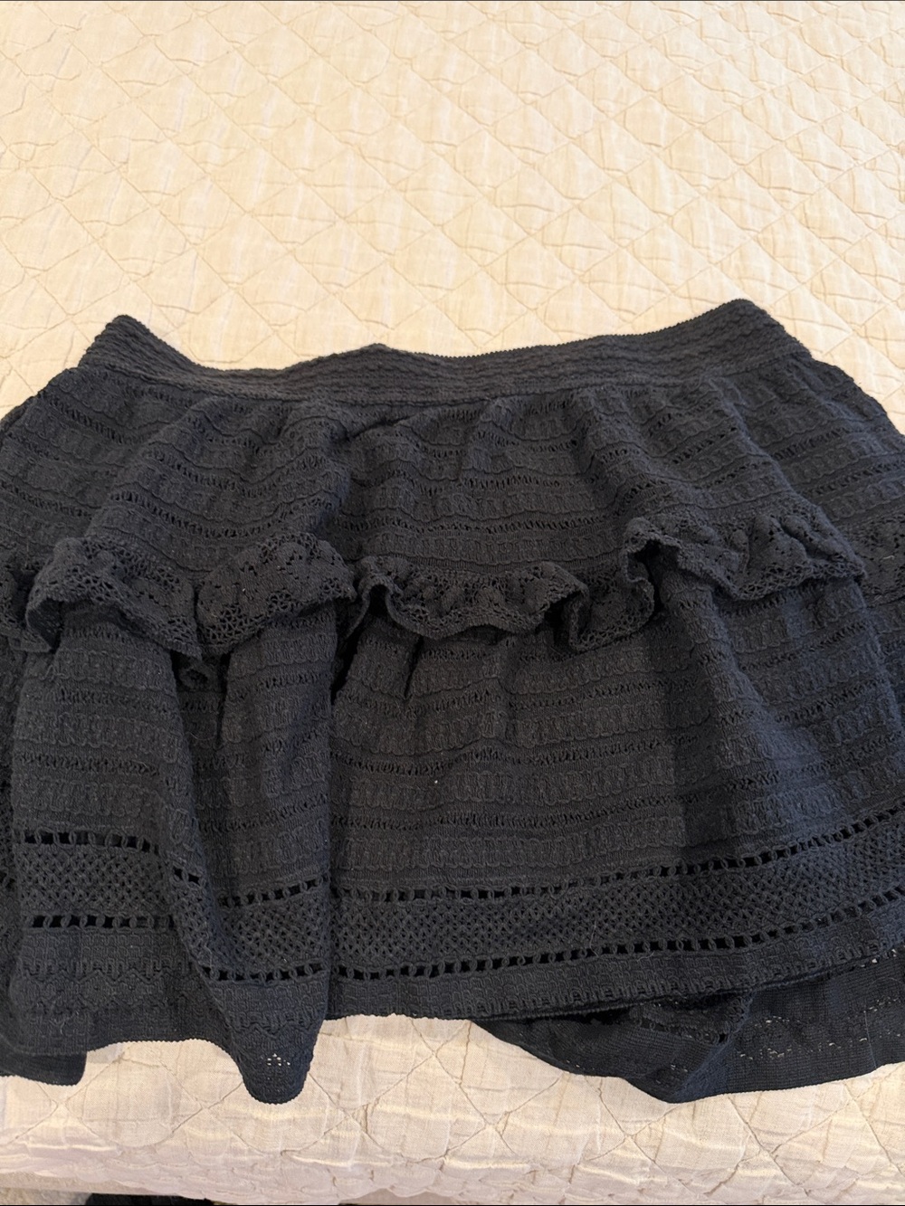 aerie Black Lace Ruffle Skater Mini Skirt